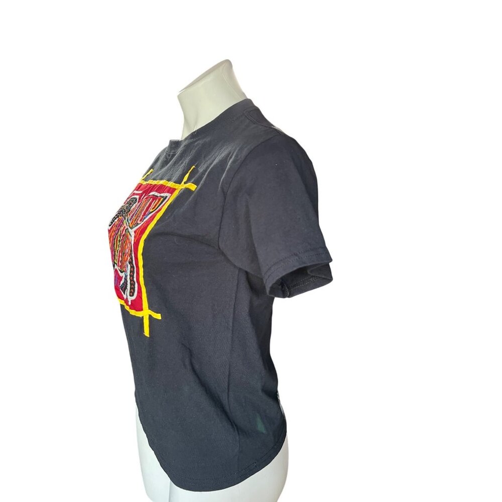 Handmade Gildan Black Cotton T-Shirt Youth Medium 10, 12 Mola Applique Gift - Picture 5 of 9